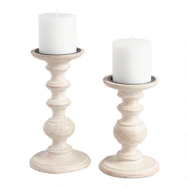 White Wood Pillar Candle Holder | World Market