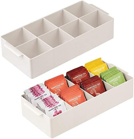 mDesign Compact Plastic Tea Storage Organizer Caddy Tote Bin - 8 Divided Sections, Built-in Handl... | Amazon (US)