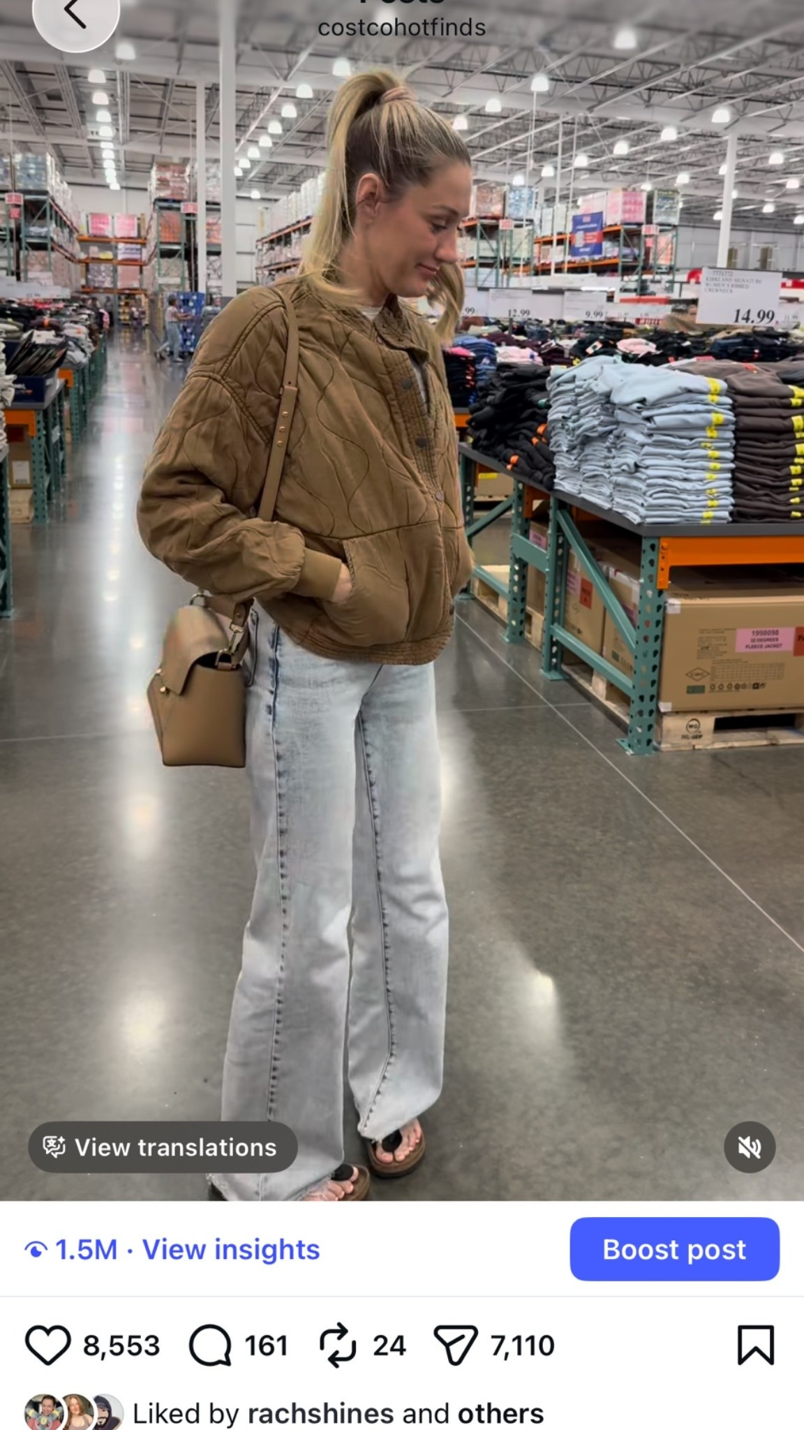 Jeans are stretchy and purse is amazing quality! The jacket is from
Costco!