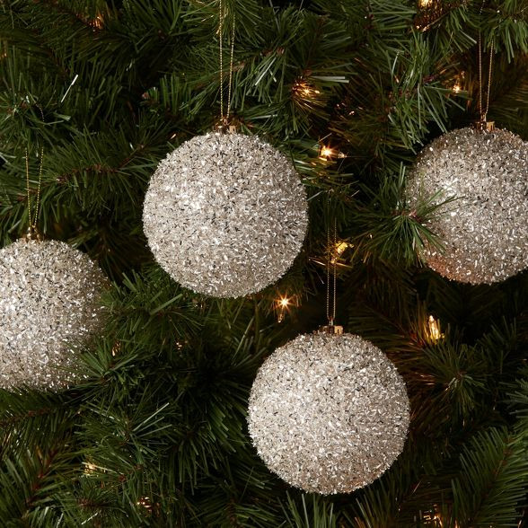 4pk Tinsel Round Christmas Tree Ornament Champagne - Wondershop™ | Target