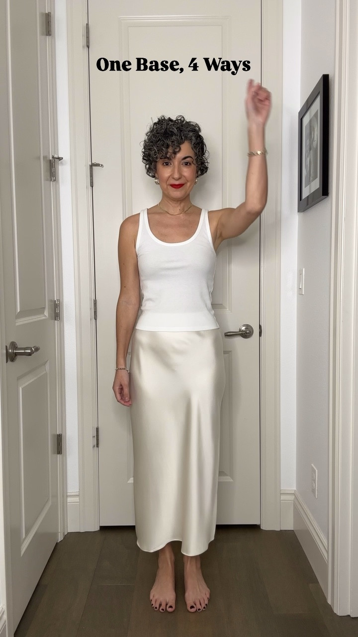 One Base, 4 Ways - Cream Satin Slip Skirt for Late Fall/Early Winter 

#LTKSeasonal #LTKFindsUnder100 #LTKFindsUnder50