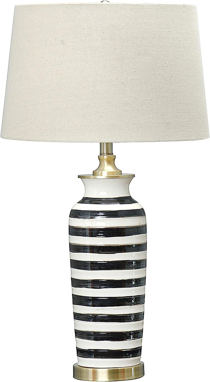 Creative Co-op Creamic, Black and White Striped Table Lamp, Cream | Amazon (US)