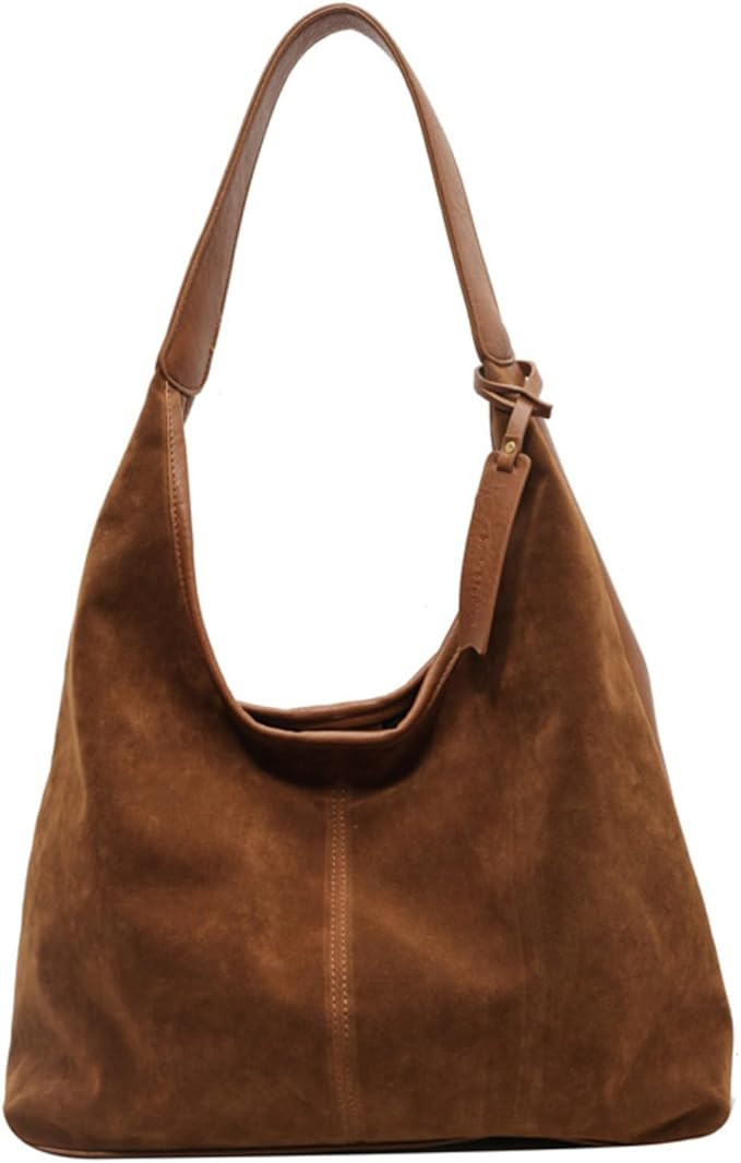 Suede Bag Suede Tote Bag Brown Suede Shouder Purse Work Hobo Handbags Fall Aesthetics | Amazon (US)