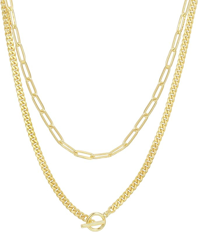 PAVOI 14K Gold Plated Dainty Layering Necklaces for Women | Snake Chain, Curb Link, Paperclip Lay... | Amazon (US)