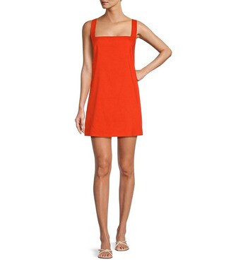 Eliana Linen Square Neck Sleeveless Shift Mini Dress | Dillard's