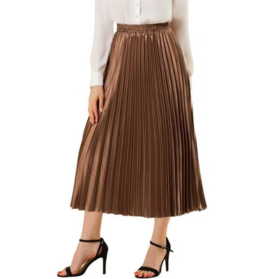 INSPIRE CHIC Women's Party Elastic Waist Metallic Shiny Accordion Pleated Midi Skirt | Target