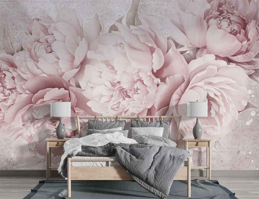 Blush Peony Wallpaper Mural: Soft Pink Floral Peel and Stick | Etsy (US)