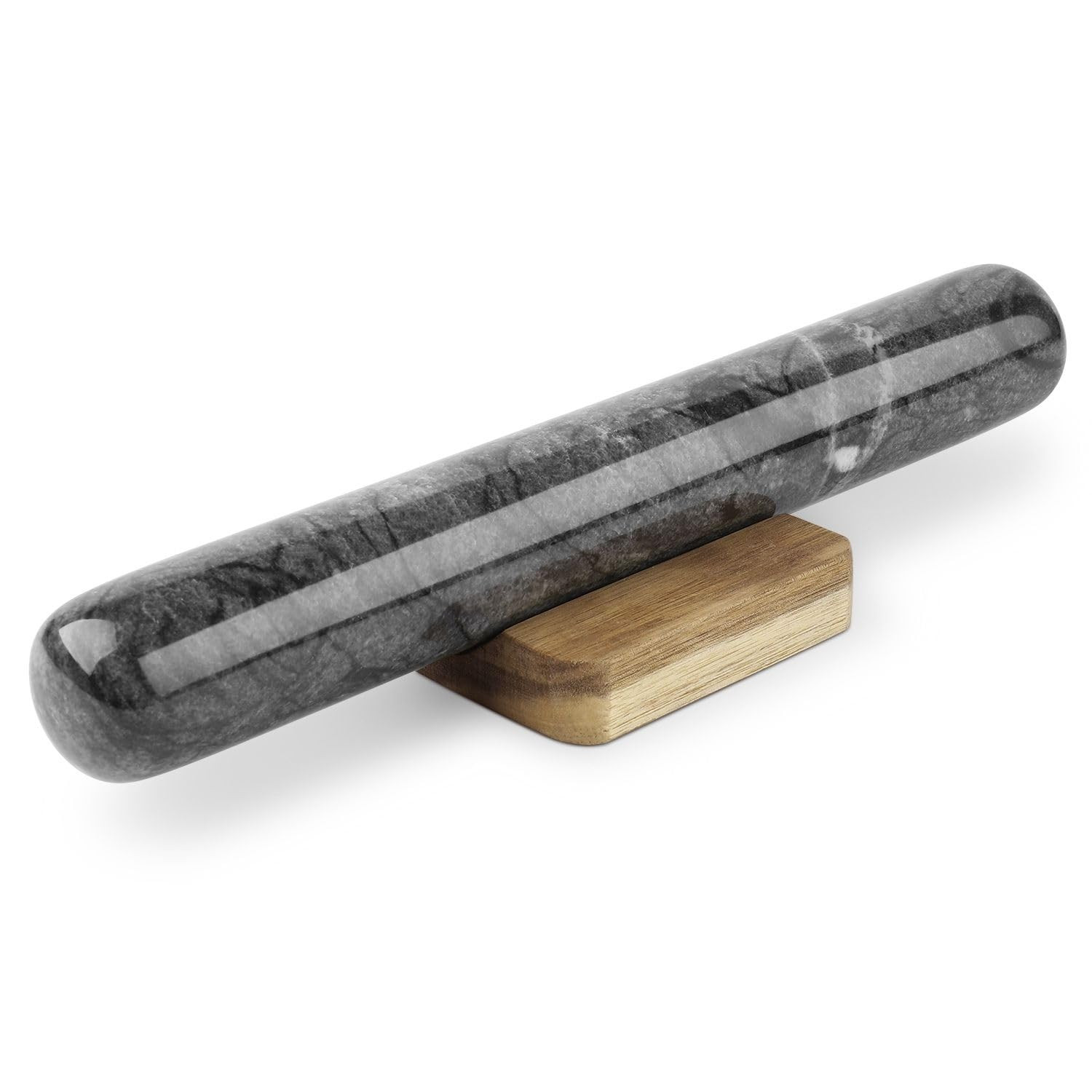 Flexzion Dowel Rolling Pin, 11-inch Black Marble with Wooden Holder Base Stand, Marble Rolling Pi... | Amazon (US)