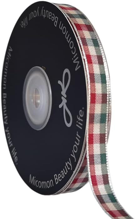 Micomon Gingham Ribbon - Red & Green Checkered Christmas Ribbon, 25 Yards Each Roll, 100% Polyest... | Amazon (US)