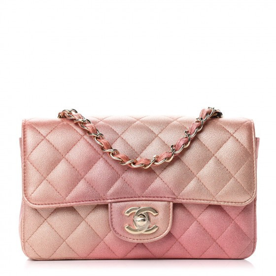 CHANEL Metallic Lambskin Quilted Ombre Mini Rectangular Flap Pink | Fashionphile