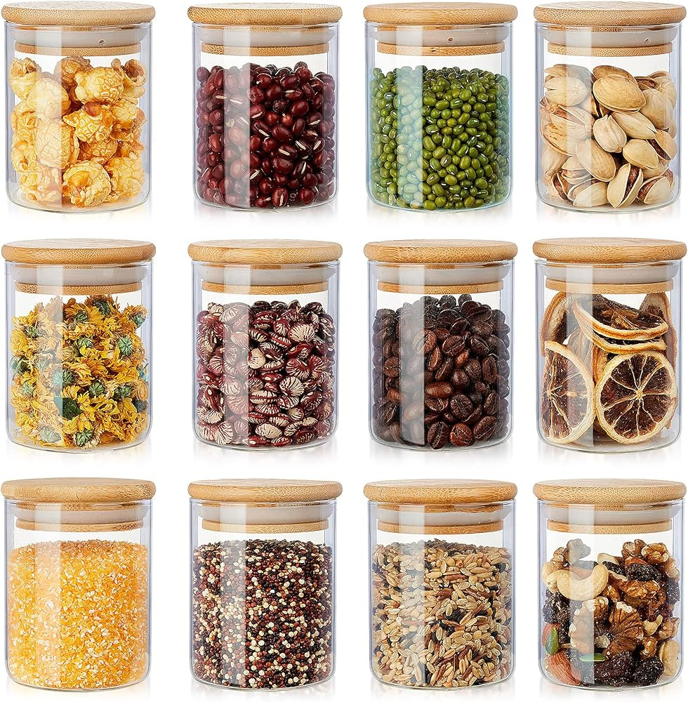 12 Pack Glass Jars Set, AIKWI 6oz Spice Jars with Bamboo Lids, Clear Glass Food Storage Container... | Amazon (US)