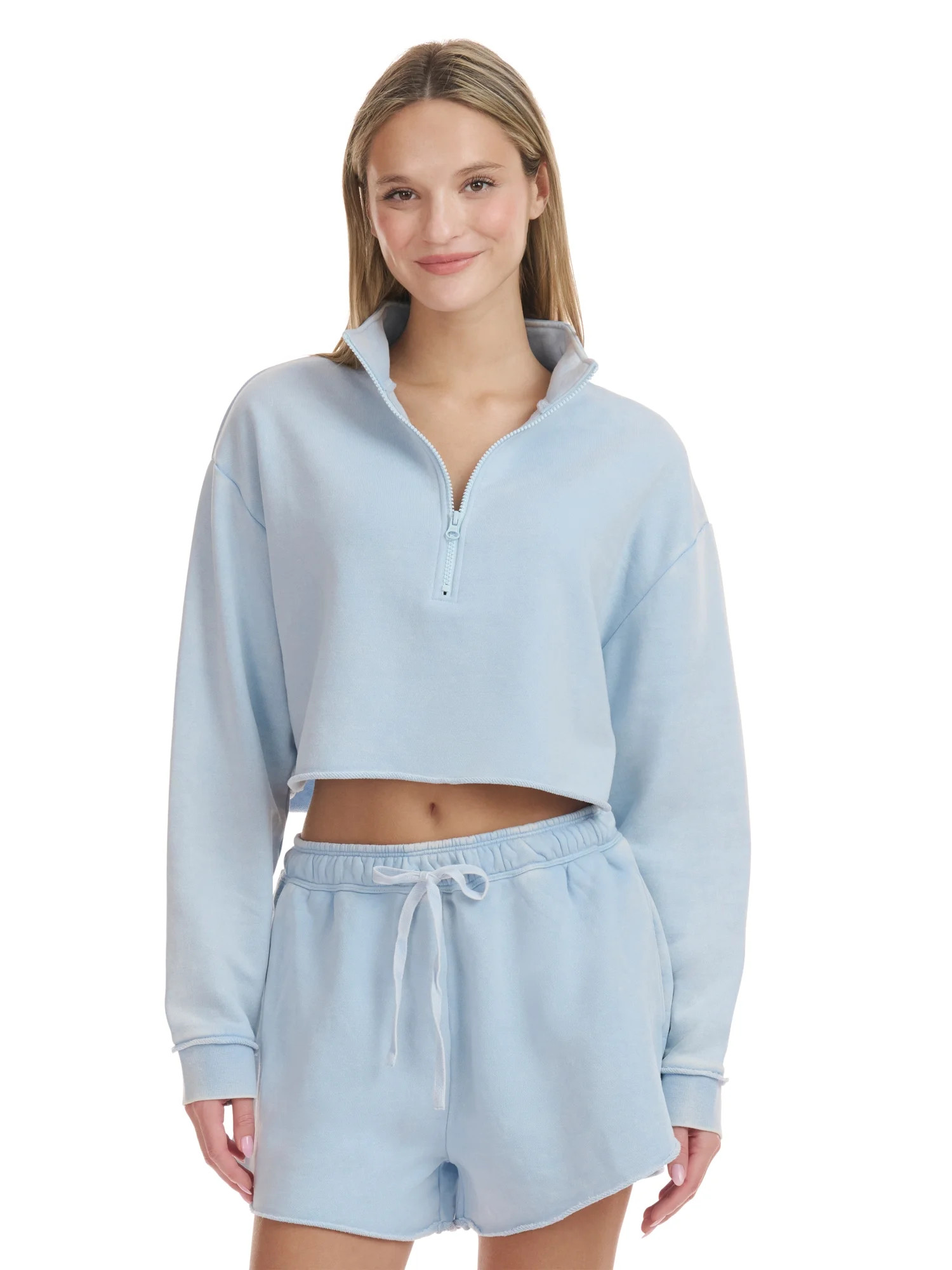 Mills by Millie Bobby Brown Women's Cropped Quarter-Zip Sweatshirt with Raw Edge, Sizes XXS-XXL | Walmart (US)