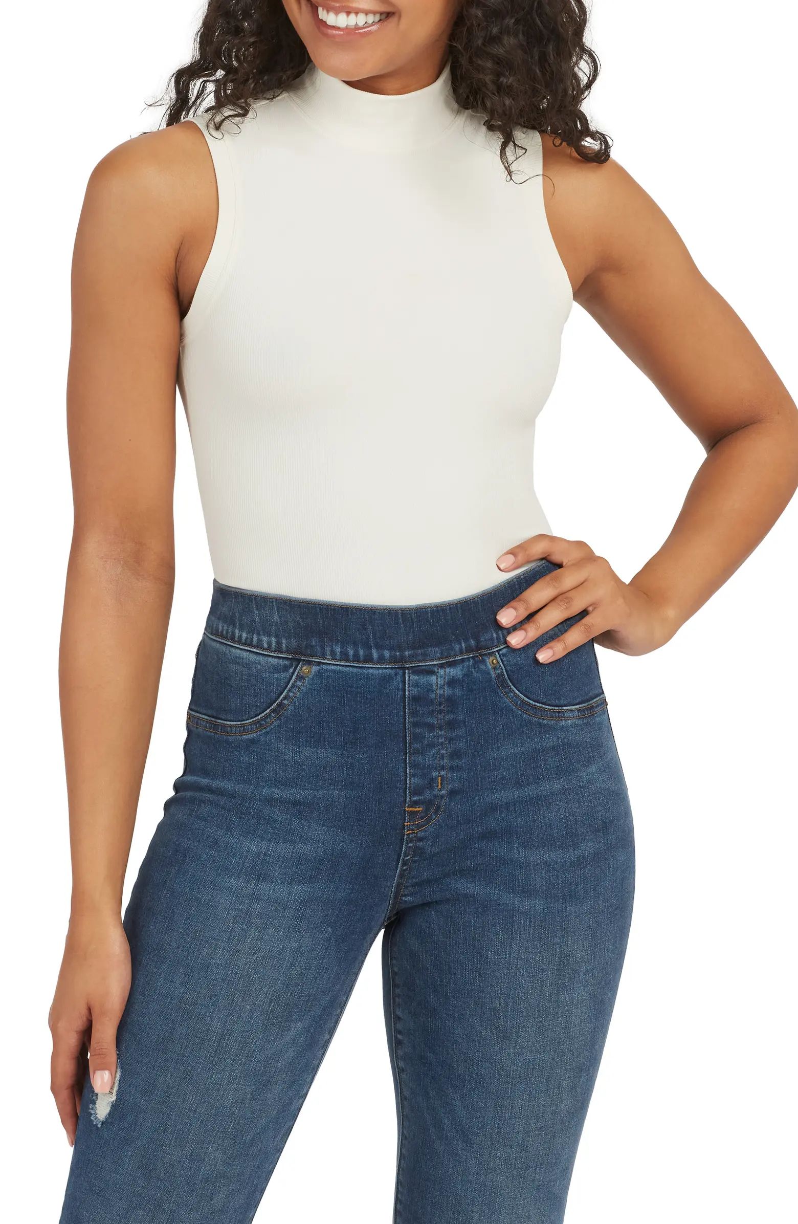 SPANX® Suit Yourself Ribbed Mock Neck Sleeveless Smoother Bodysuit | Nordstrom | Nordstrom