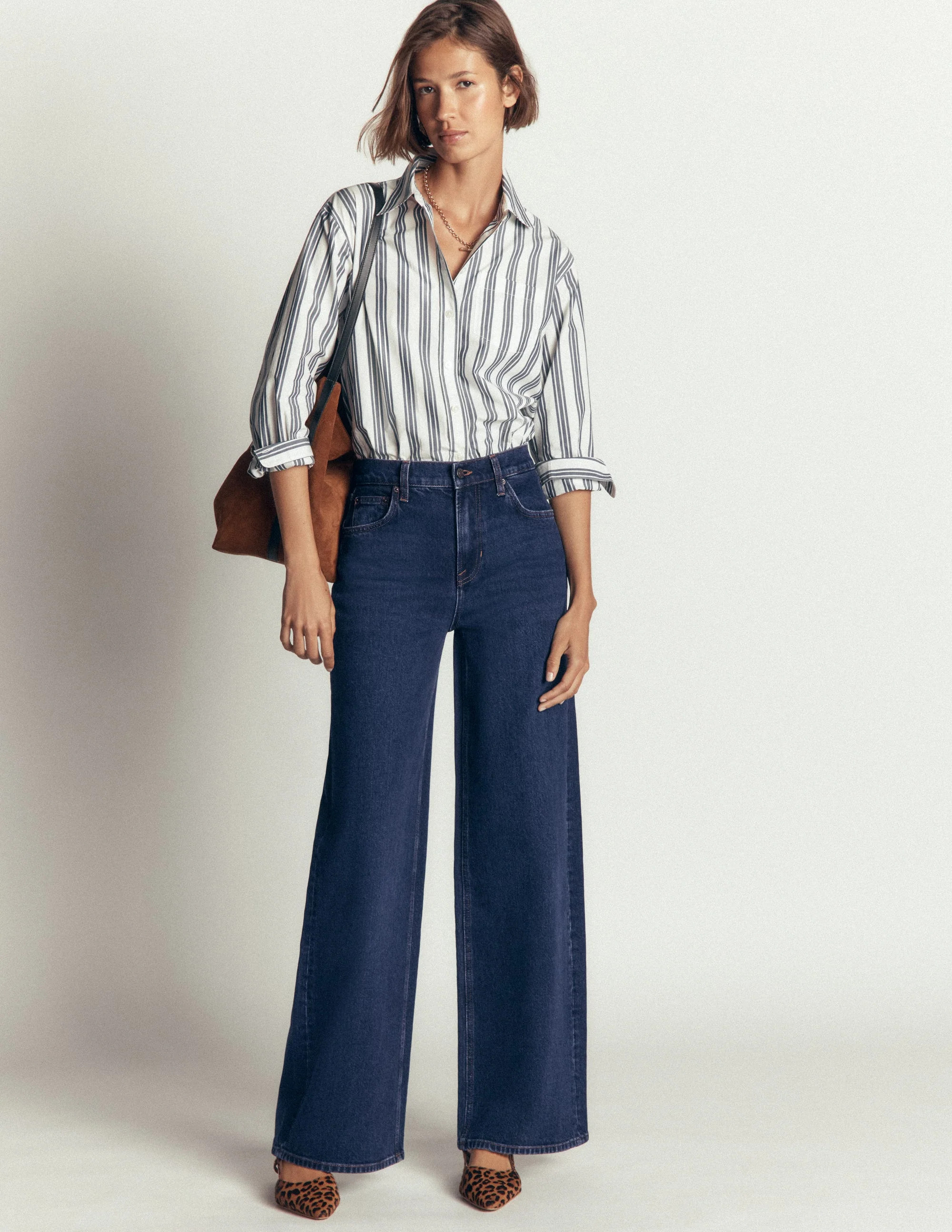 Jean large taille haute-Indigo D\u00e9lav\u00e9 | Boden FR
