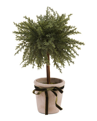 11in Bushy Ball Topiary With Ribbon In Rustic Pot | TJ Maxx