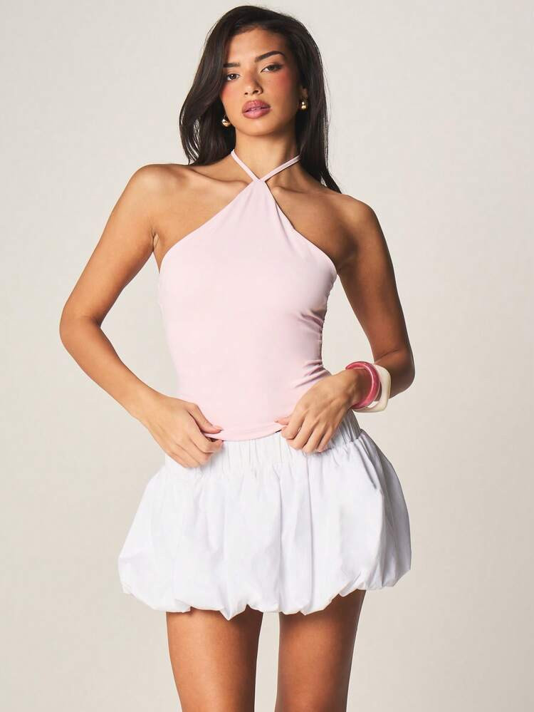 MISSGUIDED Double Layered Halter Neck Camisole Top With Cross Back Design For Summer Casual And Party Wear | SHEIN