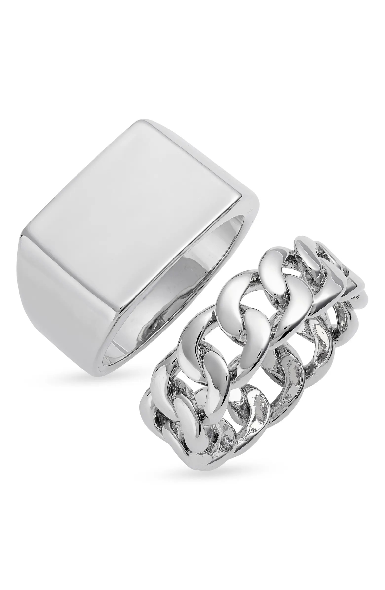 Open Edit Men's Set of 2 Waterproof Signet & Curb Chain Band Rings | Nordstrom | Nordstrom