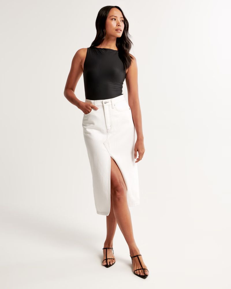 Women's Denim Midi Skirt | Women's Bottoms | Abercrombie.com | Abercrombie & Fitch (US)