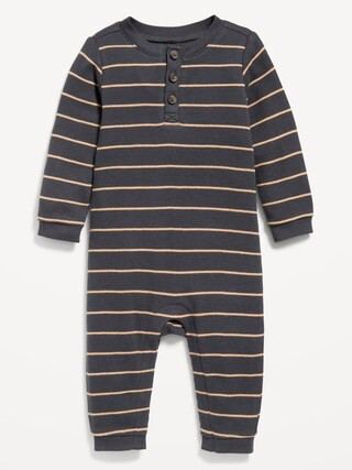 Printed Long-Sleeve Thermal-Knit Henley One-Piece for Baby | Old Navy (US)