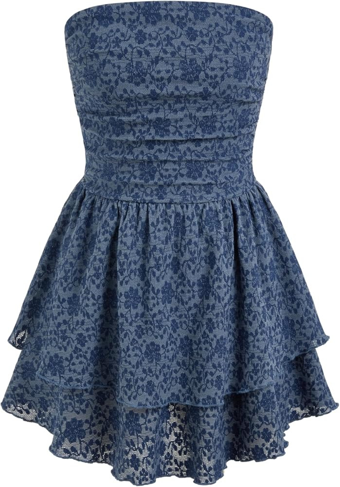 CIDER Women's Cocktail Mini Dress Lace Floral Tube Ruched Sleeveless Strapless Party Bodycon Dres... | Amazon (US)