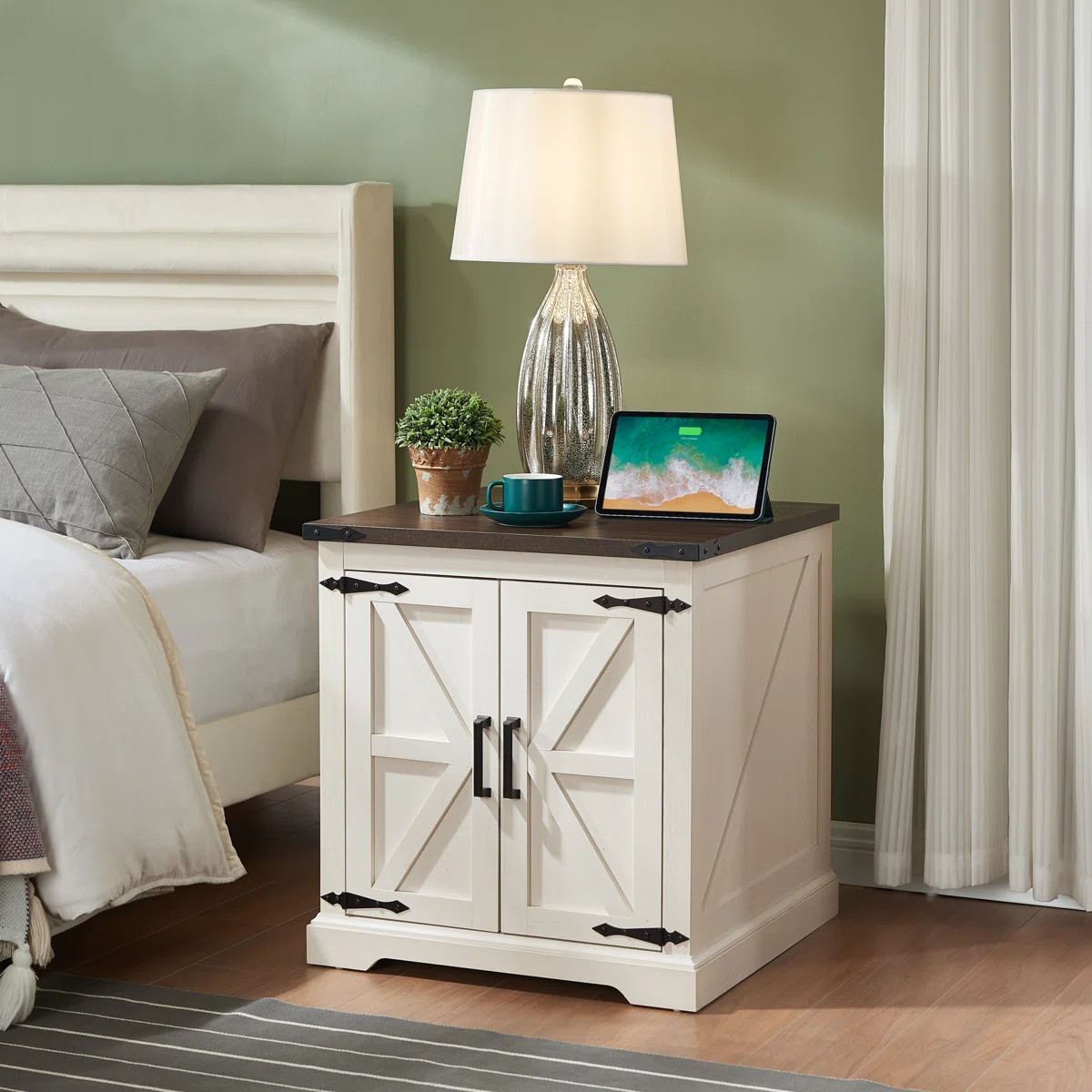 Jaimar 24"W Farmhouse Square End Table with Charging Station&Adjustable Storage Shelf | Wayfair North America
