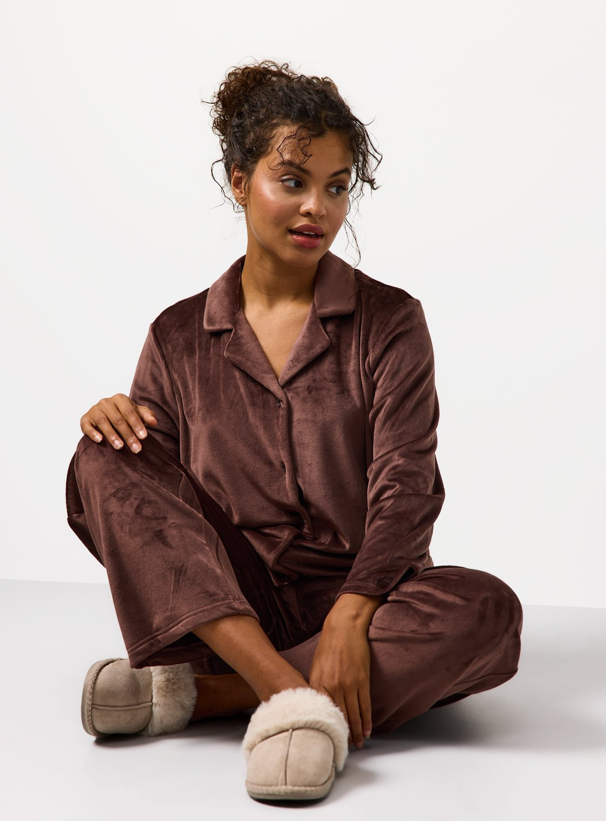 Chocolate Brown Velour Traditional Pyjamas | Tu Clothing