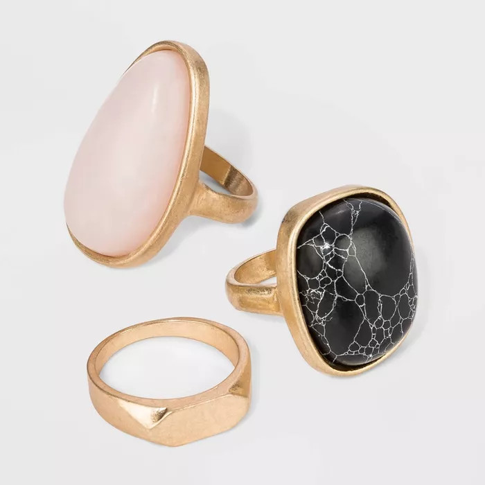 Mixed Semi-Precious Stone in Worn Gold Ring Set - Universal Thread™ 7/8 | Target