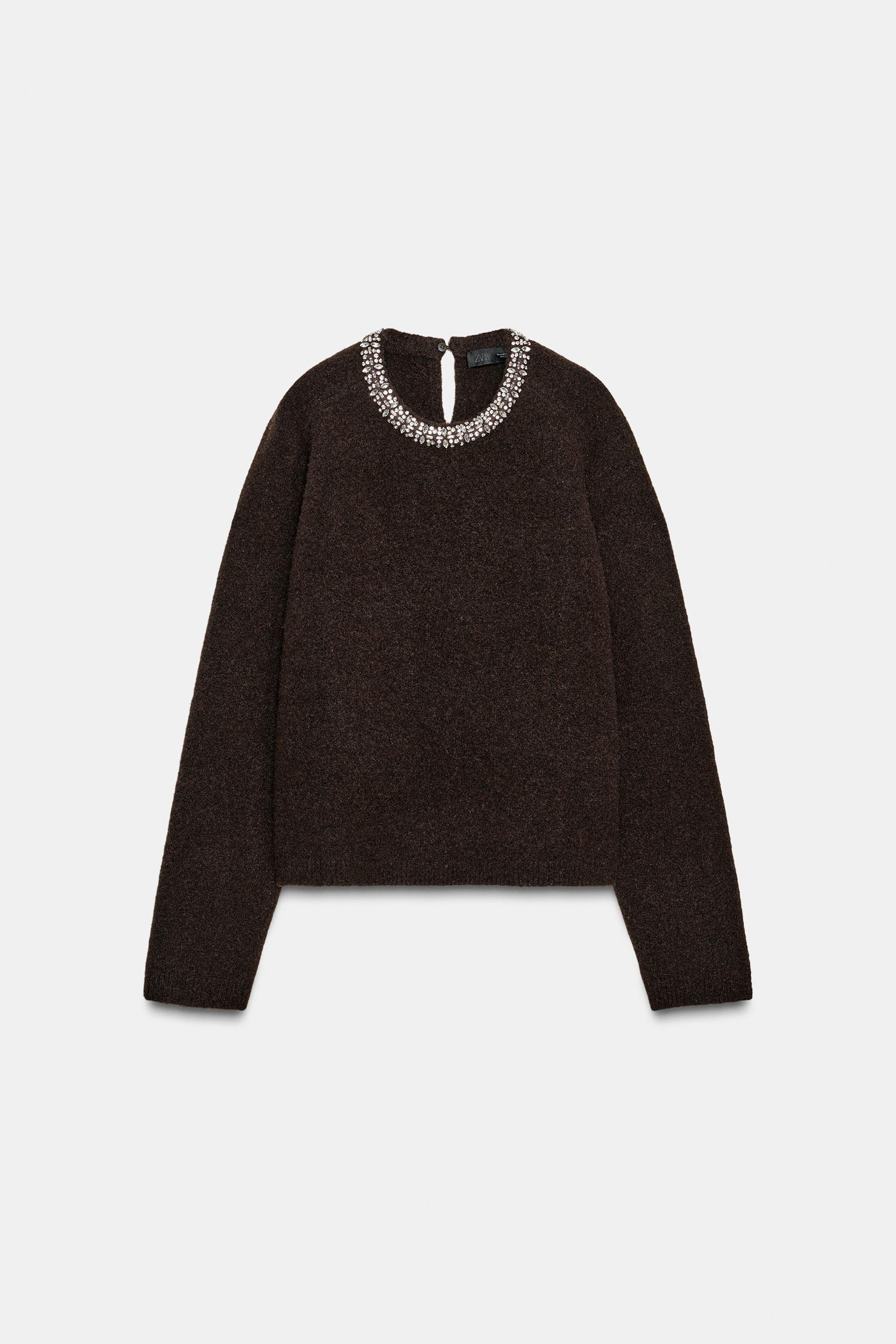 KNIT JEWELED BEAD COLLAR JUMPER | Zara US