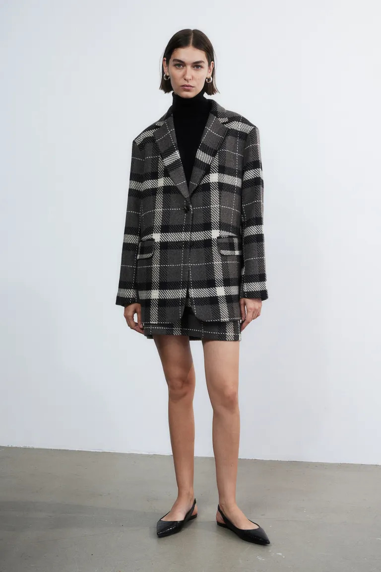 Blazer oversize - Talpa scuro/quadri - DONNA | H&M IT | H&M (FR, IT, ES, PT, BE)