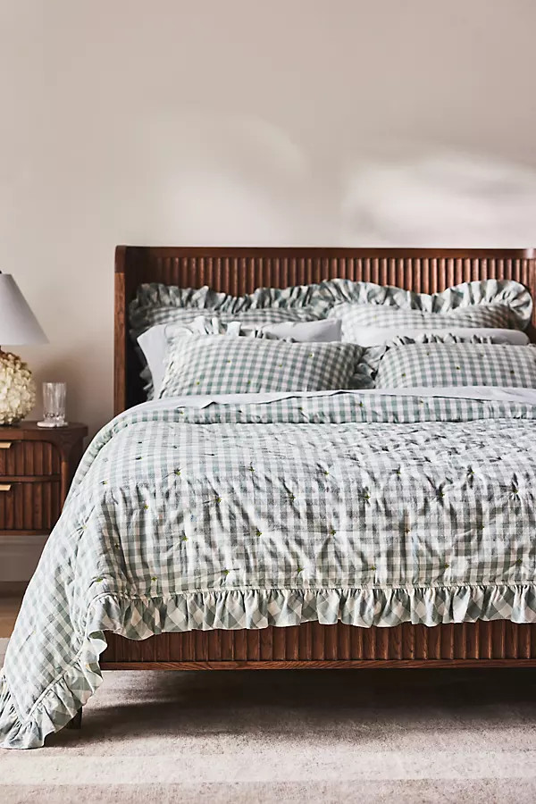 100% Cotton Yarn-Dyed Gingham Ruffle Quilt | Anthropologie (US)