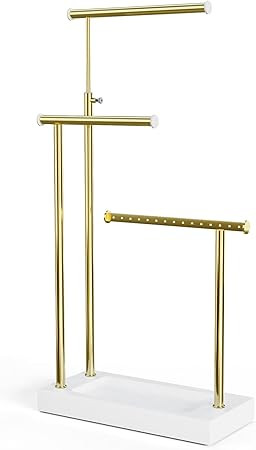 SRIWATANA Jewelry Organizer Display Extra Tall Necklace Holder 3 Tier Jewelry Tree Stand (White &... | Amazon (US)