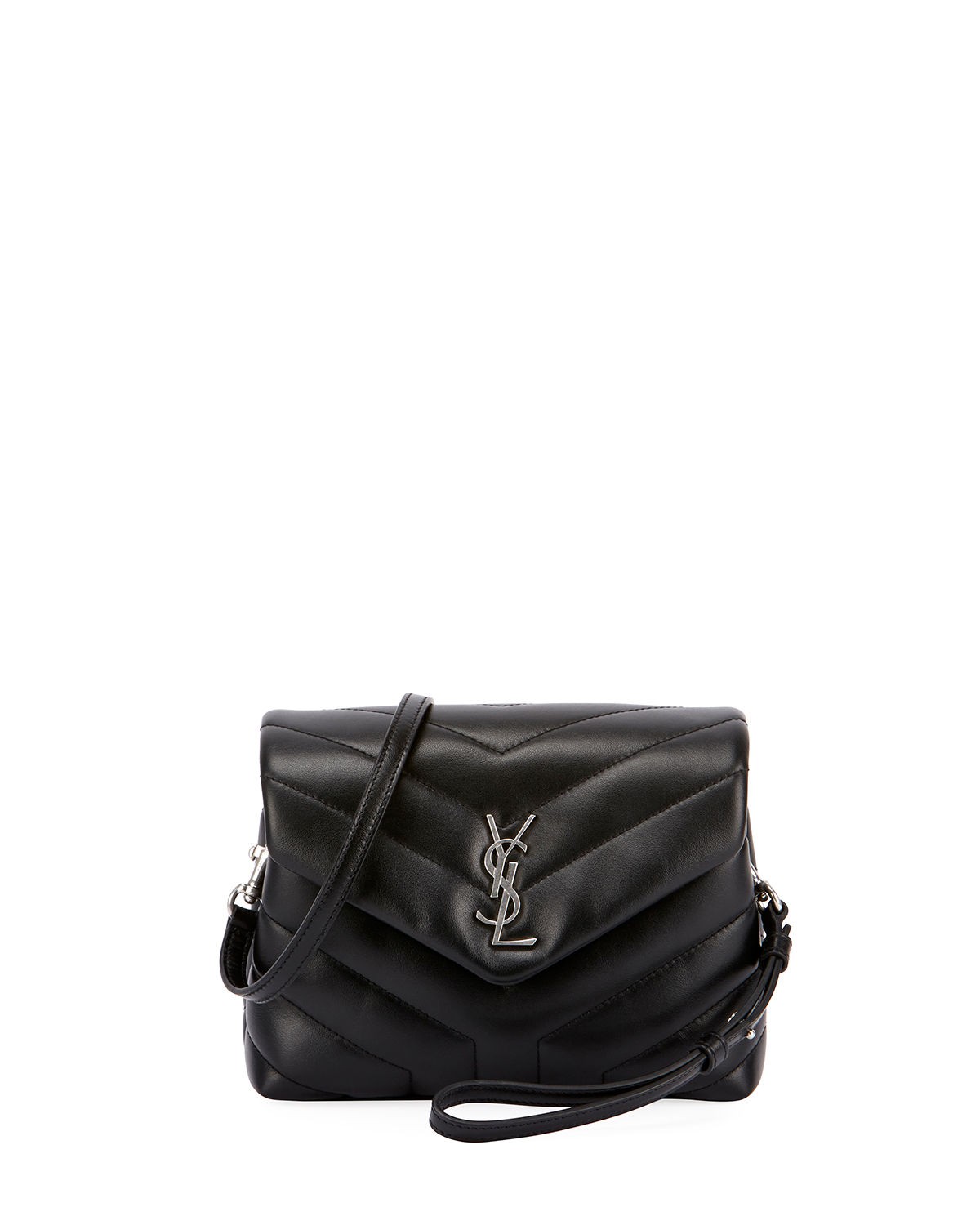 Loulou Monogram YSL Mini V-Flap Calf Leather Crossbody Bag - Nickel Oxide Hardware | Neiman Marcus