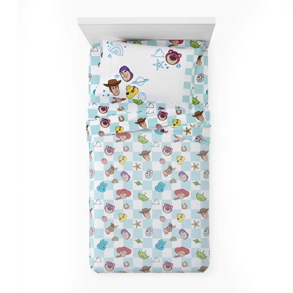 Toy Story Checkered Kids 3-Piece Sheet Set, Blue & White, Disney, Twin Size | Walmart (US)