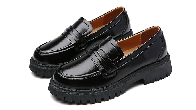IUY Loafers for Women Leather Chunky Platform Penny Shoes Classic Round Toe Comfortable Business ... | Amazon (US)
