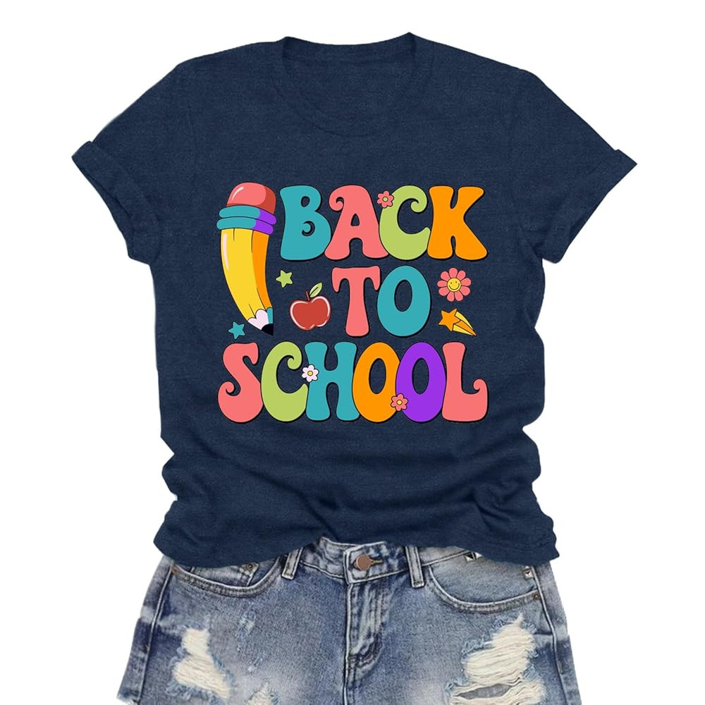 Womens Teacher Shirts Back to School T-Shirt First Day of School Tee Tops | Amazon (US)