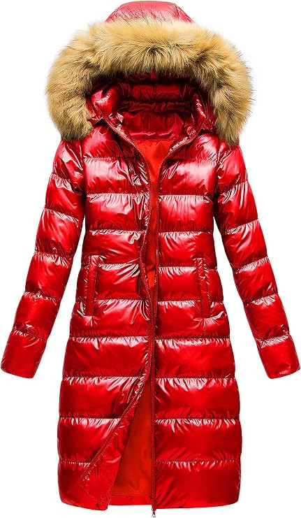 Womens' Long Winter jacket Metallic Shiny Puffer Warm Coat With Blet | Amazon (US)