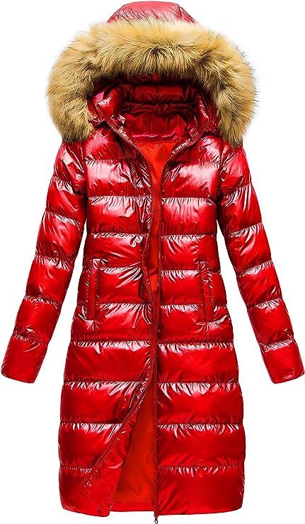 Womens' Long Winter jacket Metallic Shiny Puffer Warm Coat With Blet | Amazon (US)