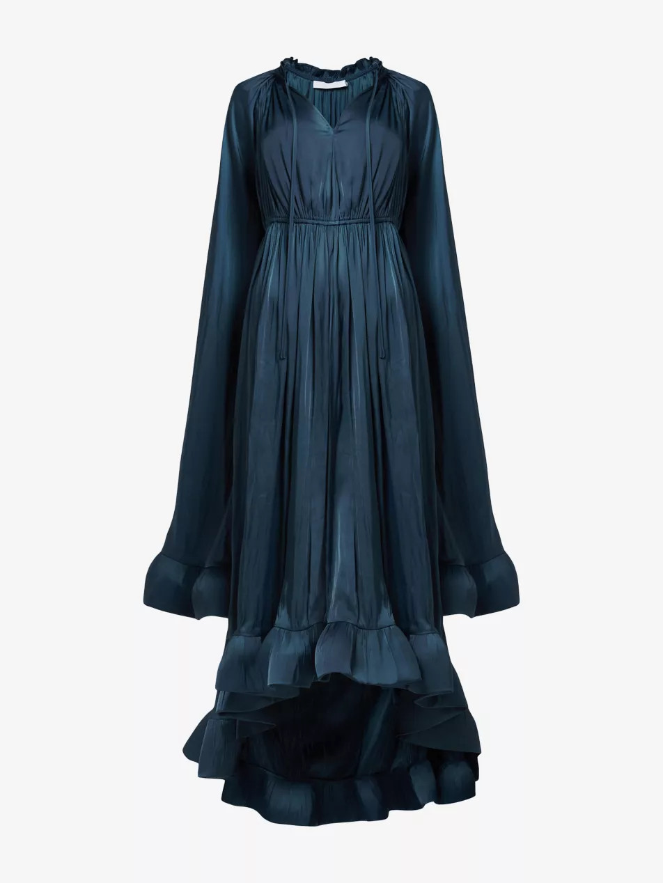 Cape-Sleeve Frilled-Hem Woven Maxi Dress | Selfridges