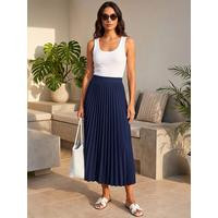 Roman Pleated Maxi Stretch Skirt - Navy | Very (UK)