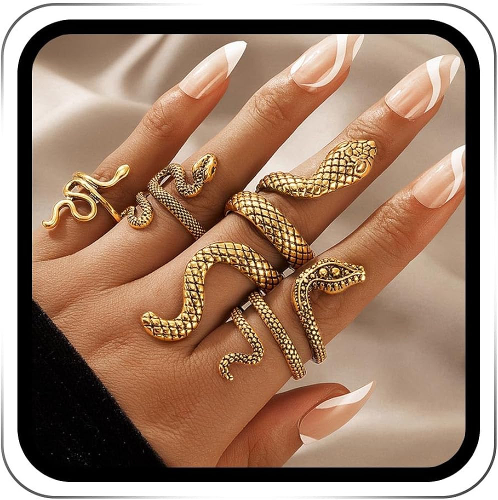 GRAEEN Vintage Snake Ring Knuckle Statement Rings Biker Stackable Ring Reptile Serpent Band Ring ... | Amazon (US)