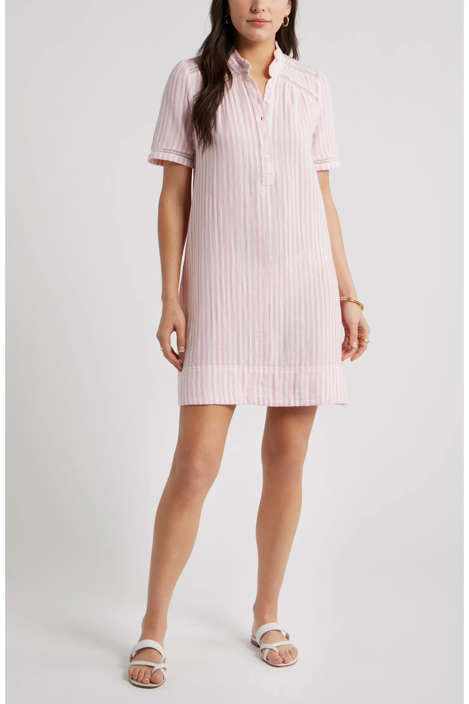 Ruffle Embroidered Inset Cotton Shift Dress (Women) | Nordstrom | Nordstrom