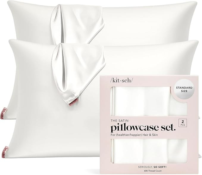 Kitsch Satin Pillowcase with Zipper for Hair & Skin, Softer Than Silk Pillow Cases Queen Size Set... | Amazon (US)
