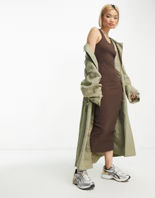 COLLUSION ribbed midi tank dress in brown | ASOS (Global)