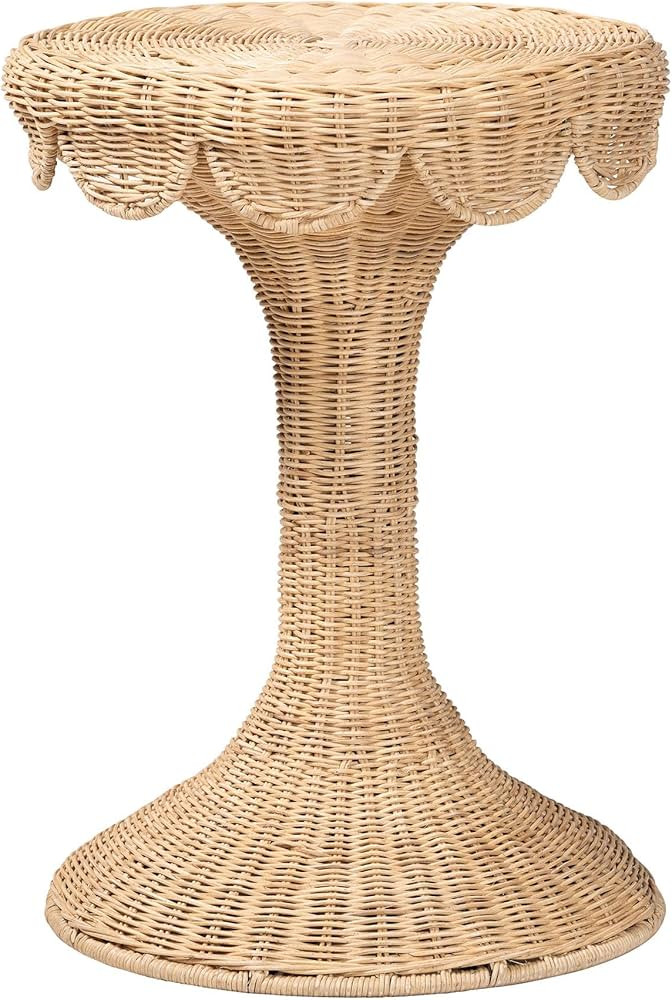 Bali & pari Natala Rattan End Table - Handwoven Wicker Tulip Accent Table, Scalloped Edge Side Ta... | Amazon (US)