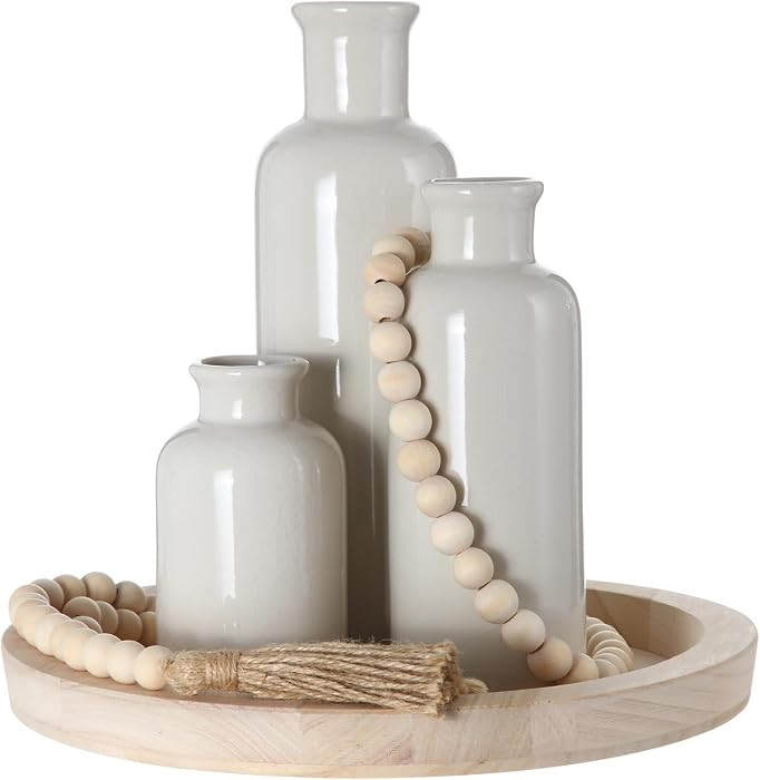 5 Pcs Coffee Table Decor Set, Ivory White, Wood Tray | Amazon (US)