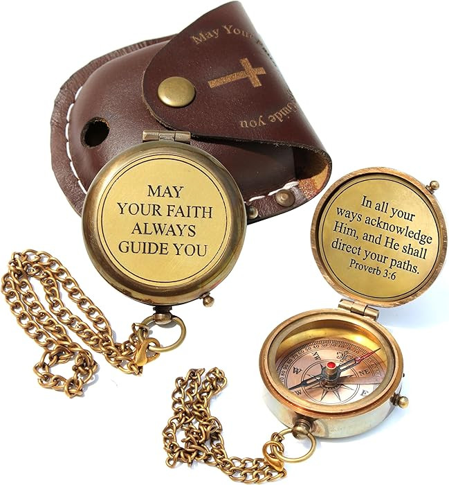 May Your Faith Always Guide You Engraved Working Compass with Leather Case Compass Religious Gift... | Amazon (US)