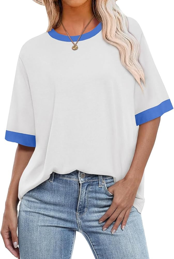 OFEEFAN Summer Tops for Women 2025 Short Sleeve Shirts Dressy Casual Crew Neck Tshirts Fashion | Amazon (US)