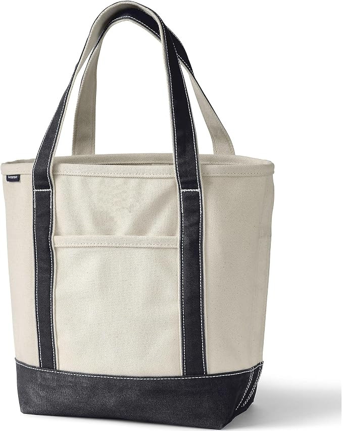 Lands' End Open Top Canvas Tote Bag Medium Regular Handle Natural/Black | Amazon (US)