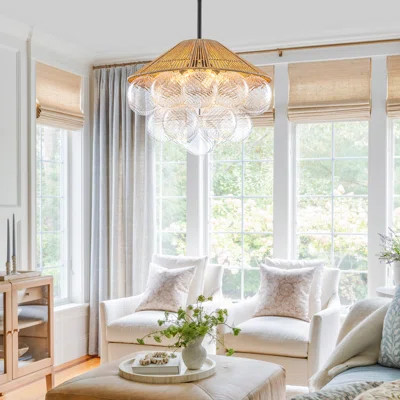 20.5 In. 4-Light Farmhouse Cone Chandelier With Natural Woven Rope Shade, Clear Glass Balls | Wayfair North America