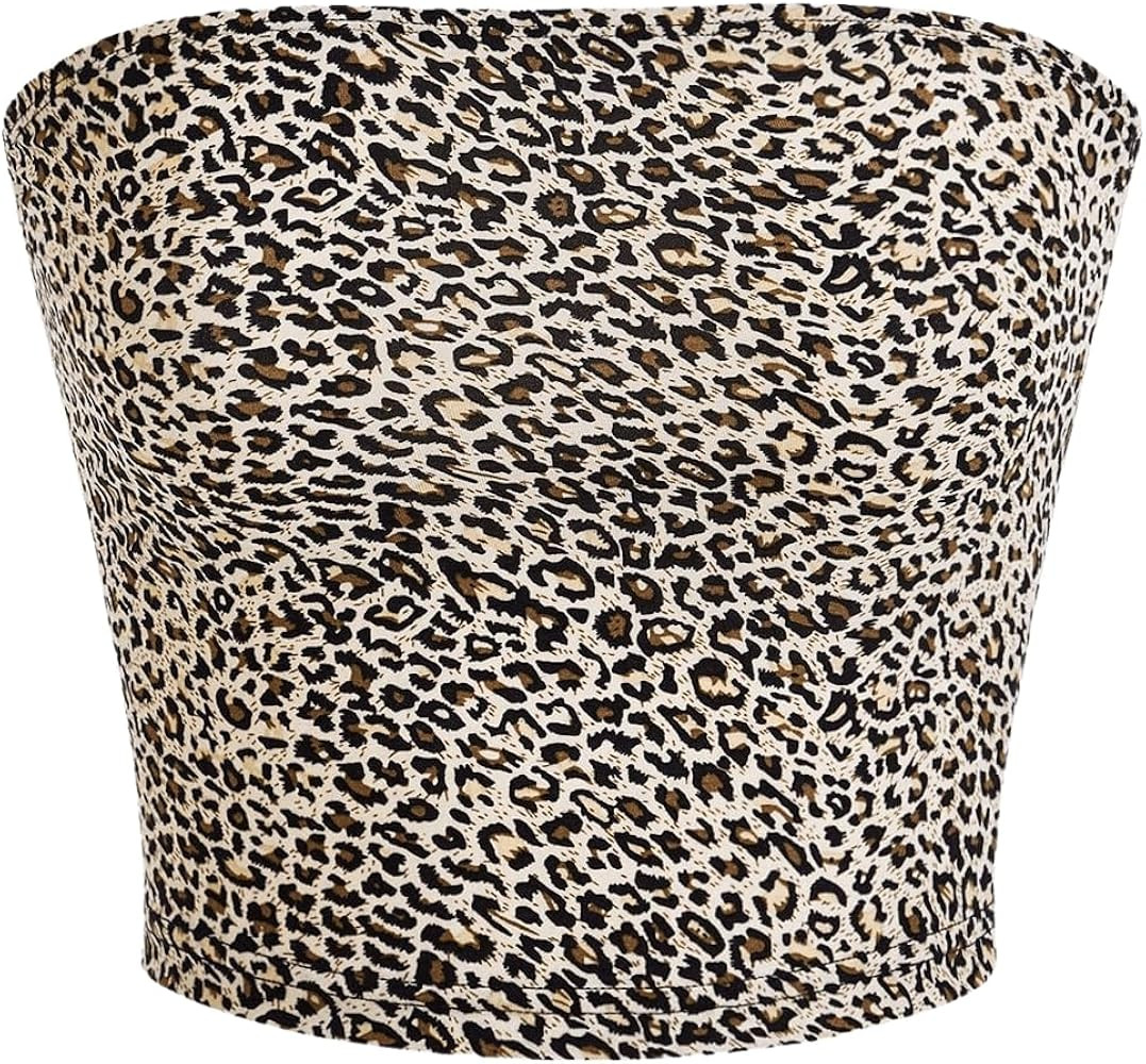 WDIRARA Women's Leopard Print Strapless Crop Tube Top Sleeveless Bandeau Top | Amazon (US)
